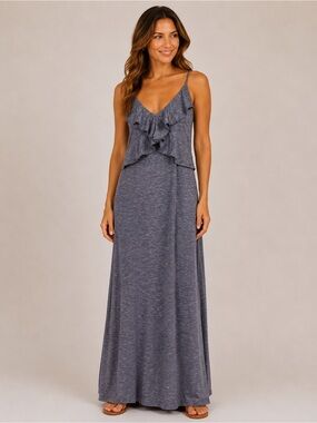 Max Studio Ruffle Front Microstripe Maxi Dress
